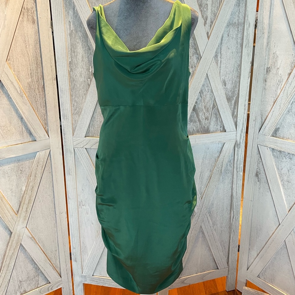 Nicole Miller Silk Emerald Green Ruched Cocktail Dress Size 12